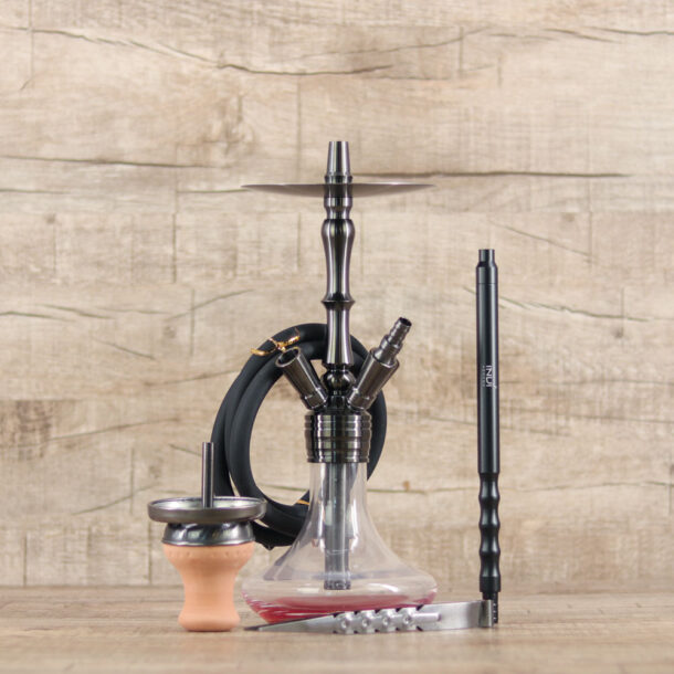 Invi Paradox Edelstahl Gun Metal Bottom Red - Shisha Dome